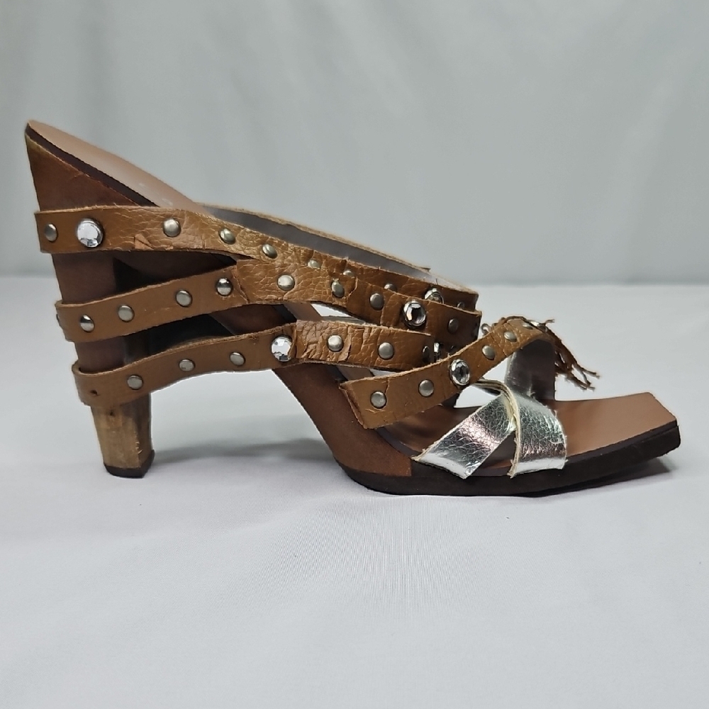 Cami NYC Tan and Silver Studded Sandals Size 8